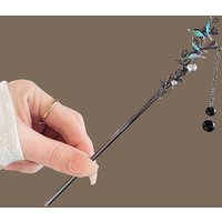 Flower Hairpin Neo-chinese Style Hair Sticks Ink Colored Flower Tassel Hair Stick For Women Elegant Metal Jewelry Hair Accessory