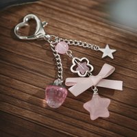 Cute Cartoon Strawberry Bow Star Keychain Pendant Fashion Phone Charm For Women Girls Backpack Decoration Accessories Gifts