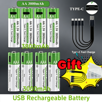 Nowe akumulatory litowe 1.5V AA 3800mAh + AAA 3000mAh, szybkie ładowanie, bateria litowo-jonowa, 1200 cykli ładowania, z darmowymi kablami i pudełkiem.