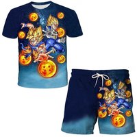 Japanese Cartoon Dragon Ball Z T-shirt Children's Top T-shirt Shorts Two-piece Set for Summer Boys T-shirt+shorts Beach Pants