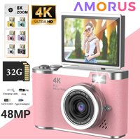 4K Digitalkamera mit Schönheitsfiltern, 48MP HD Studenten-CCD-Kamera, CMOS Anti-Shake 180° ° Flip-Screen Selfie-Kamera für Kinder und Erwachsene als