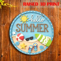One piece, 3D wooden sign in a three-dimensional form, summer decoration, wreath sign, "Hello, Summer" beach icon design