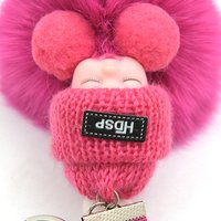 Fluffy Pompom Sleeping Baby Keychain Plush Doll Pendant Soft Cute for Car Bag Decoration School Backpack Women Girls Gift