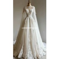 Customized Medieval Wedding Dress Cape Wrap Lace Applique Ivory Long A-Line Fairy Bridal Gown Vintage Vestido De Novia 2025
