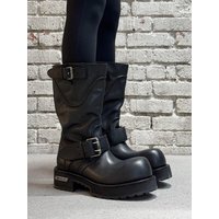 Unisex Paris Venom Platform Boots Dark Knight Stylish Upturned Head Retro High Tube Big Head Workwear Boots Leather Sp...