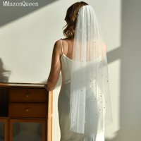 TOPQUEEN Bridal Pearl Veil With Rhinestones Luxury Wedding Veil Cream White With Comb Wedding Accessories Customizable V109