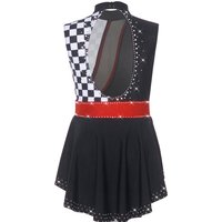 Kids Girls Halloween Carnival Circus Clown Costume Rhinestones Mesh Ballet Dance Skating Gymnastics Acrobatics Leotard Dress