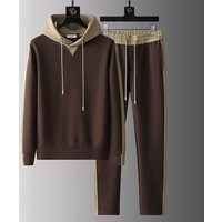 Men's spring and autumn color-blocking hooded sweatshirt set, long-sleeved, fashionable, simple and light luxury 2-piece set