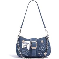 Fashion Women's Handbags Denim Stars Pattern Cool Girls Y2K Underarm Bag Canvas Female Small Shoulder Bags Chain Tote Bag