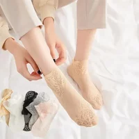 3 Pairs Summer Thin Lolita Lace Invisible Women Socks Section Hollow Mesh Lace Flower Cotton Bottom Comfortable Breathable Sock