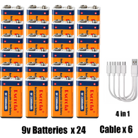 USB Rechargeable 9V Lithium ion Battery 23600mWh High Capacity Type-C Fast Charging for Guitar Microphone Toys Pedal with Cable
