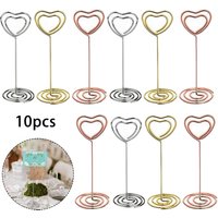 10Pcs Iron Heart Pattern Table Number Name Card Holder Party Memo Photo Stand Note Clip Menu Stand For Home Party Wedding