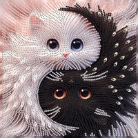 Yin Yang Cat 5D DIY Diamond Painting Set - Unique shaped crystal, partially drilled canvas, f