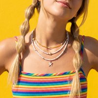 6Pcs Rice Beaded Starfish Pendant Necklace Bracelets for Women Bohemian Elegant Gold Color Shell Jewelry Set Holiday Accessories