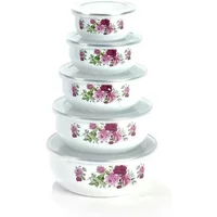 5Pcs/ enamel bowl Set Creative Flower Animal Enamel Bowls Salad Food Bowls with Plastic Covers for Home Kitchen