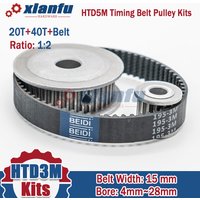 HTD3M Timing Belt Pulley Set 20T+40T Width 15mm Bore 5~28mm Synchronous wheels HTD 3M 20Teeth Pulley Sets 20 40 for CNC 40Teeth
