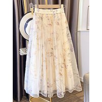 Chiffon Floral Long Skirts Women Loose High Waist Fashion Elegant Skirt Spring Summer Korean Chic Sweet Lady Ins Soft Long Skirt