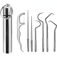 3/4/7Pcs Set Stainless Steel Toothpicks Set - Durable & Sanitary Reusable Metal Floss Picks -Tooth Cleaning Kit with Keychain