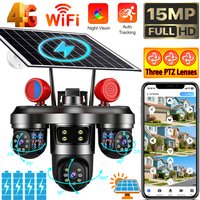 Three PTZ Lens WiFi 4G Solar Camera 15MP Outdoor 10X Three Screen PIR Human Detect Video CCTV Wireless Surveillance V380 Cameras