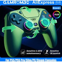 Wireless Controller For PS5/PS5 Pro/Slim/PC Consoles Gamepads W/ RGB Light Dual Vibration Marco/Turbo Function 3.5mm Audio Jack