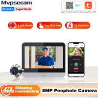 Tuya Smart 5MP 140° Wide View Angle Digital Peephole Eye View WiFi PIR Detection Doorbell Door Camera Alexa Google 4.3" Monitor