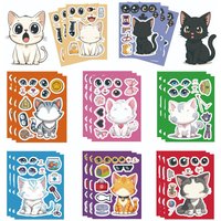 8Sheets Cute Cats Make A Face Puzzle Stickers Make Your Own DIY Game Cartoon Jigsaw Education Party Game Toys Gift
