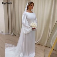 Eightale Arabic Wedding Dress O- Neck Appliqued Customized Ivory Satin Luxury Long Sleeves Bridal Gown Bride Party Dress