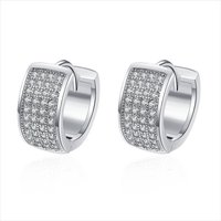 925 Sterling Silver Pave CZ Hoop Earrings for Women, Luxury Full Diamond Huggie Earrings, Fashion Party Jewelry Gift