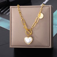Fashion Pearl Heart Pendant Necklaces For Women Stainless Steel Gold Color Chain Thick OT Buckle Necklace Wedding Jewelry Gift