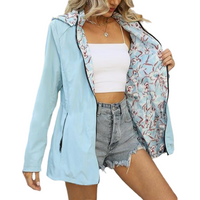 Women's Autumn Hooded Jacket Reversible Printed Casual Coat with Pockets Multicolour Streetwear S-2XL Matching Clothing
