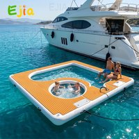 13'x13' Inflatable Floating Dock with Safety Net, Dual Depth Swim Platform & Electric Pump, Non-Slip EVA Swimming Pool for Yacht