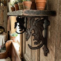 Vintage Dragon Scrollwork Cast Iron Shelf Bracket, Ornate Triangular Bookrack Support for Wall Mounted Floating Shelves Decor