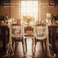 New Personalized Lace Just Married Chair Sign for Bride & Groom Wedding Sheer Lace Signs Custom Wedding Chair Banners