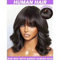 Body Wave Human Hair Wig With Bangs Fringe 3x1 HD Lace Frontal Wigs Short BoB Glueless Front Wig Indian Human Hair Ready To Wear