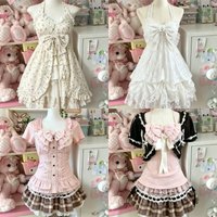 Sweet Lolita Kawaii Outfits Women's Fashion Vintage Japanese Tops Ruffle Mini Skirt Suits Y2k Preppy Casual Two Piece Sets