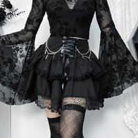 Goth Halloween Dark Gothic Skirt Women Vintage Streetwear Y2k Cyberpunk Chain Cross Lace-up Corset Skirt Harajuku Cake Skirt