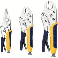 3pcs 7-inch Curved Jaw Locking Pliers 6-1/2” Long Nose Straight Jaw 8-inch Curved Grip Pliers Set V-jaw Locking Pliers