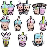 1pcs PVC Shoe Charms Bubble Tea Drink Rabbit Heart Sandals Shoes Decoration Fit Wristbands Hole Slipper Accessories Kid Gift