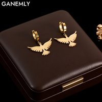 GANEMLY 316L Stainless Steel Phoenix Bird Dangle Earrings For Women Fashion 18K Gold Plated Waterproof Ear Jewelry Gift Bijoux