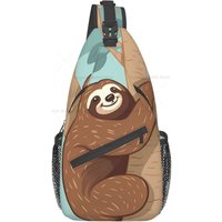 Cartoon Animal Sling Backpack Crossbody for Man Woman Hug Tree Sloth Cross Body Adjustable Chest Bag