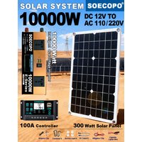 Off-Grid Solar Kit 10000W Powerful Inverter + 500W Solar Panels + 100A Controller DC 12V24V - AC 110V/220V Inverter
