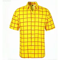 2026 New Men's Shirt Short-sleeved Shirt Hawaiian Style Red and Blue Plaid Lapel Casual Breathable Non-iron Vacation Street Wear