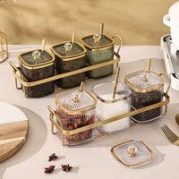 Luxury Gold Plated Vertical Pattern Transparent Spice Jar Set Home Kitchen Salt Jar Chili Spice Storage Box Grain Storage Bottle