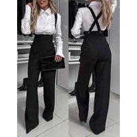 Women's autumn elegant solid color button-up cross-back strap wide-leg jumpsuit, simple and stylish for everyday casual wear