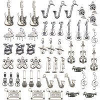 15/20/51pcs Music Instrument Charms Alloy Trumpet, Microphone, Musical Note, Guitar Pendants for DIY Jewelry Making Accessories