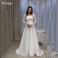 Verngo Sequined Glitter Bride Dresses O Neck Full Full Sleeves A Line Wedding Dress Sweap Train Elegant Bridal Gown Customized