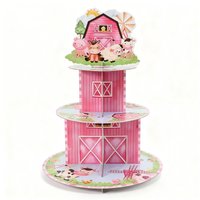 Pink Farm Animals 3-Tier Cupcake Stand Barnyard Birthday Party Tower Decorative Holder for Shower Farmhouse Theme Supplies