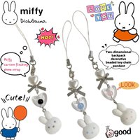 Miffy Rabbit Creative Animation Peripheral Cartoon Mobile Phone Chain Secondary Backpack Decoration Beaded Keychain Pendant Gift