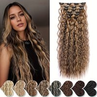 22Inch Synthetic Long Kinky Curly Hair Extension 6pcs/set Clip in Fluffy Hairpiece for Women Daily Use