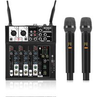 Fuluode X1-2C Audio Mixer with 2 Wireless Microphone USB Sound Table Bluetooth Console DJ Mixing For Party Karaoke Machine